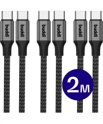 Buddi Flex USB-C naar USB-C Kabel 60W Fast Charge 2M Zwart - 3-pack