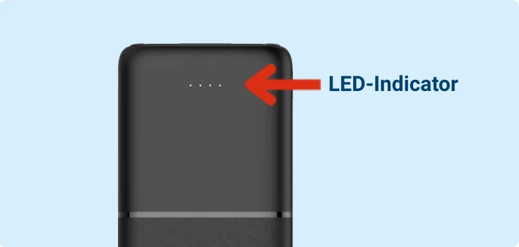 Een afbeelding die laat zien hoe een LED-indicator bij een powerbank eruit ziet