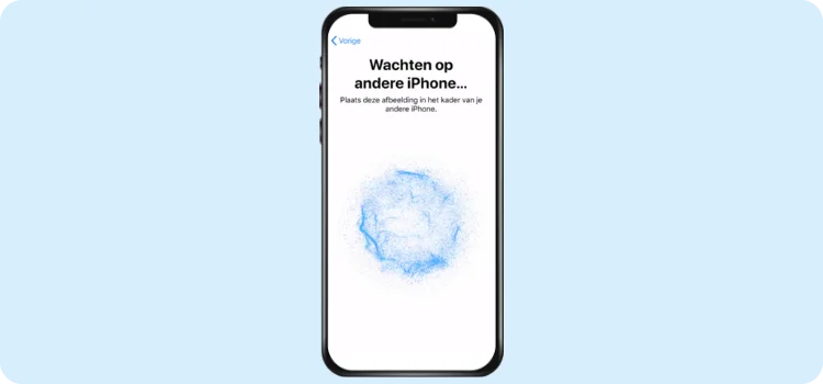 Een afbeelding van het scherm van een iPhone waarop de tweede stap van gegevens overzetten te zien is.