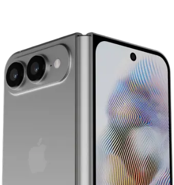 Een afbeelding waarop het design van de iphone 18 fold te zien is. het toestel is in de kleur grijs