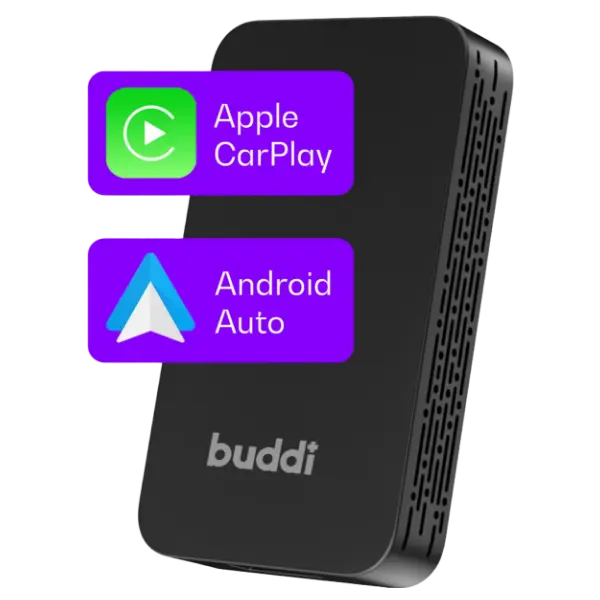 Een productafbeelding van de Buddi Play 2 Bluetooth adapter voor Apple Carplay en Android Auto