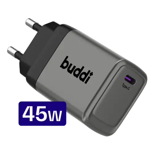 Een productafbeelding van een Buddi snellader voor iPhone