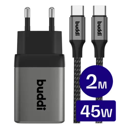 Een afbeelding die een snellader vertoond met zichtbare wattages