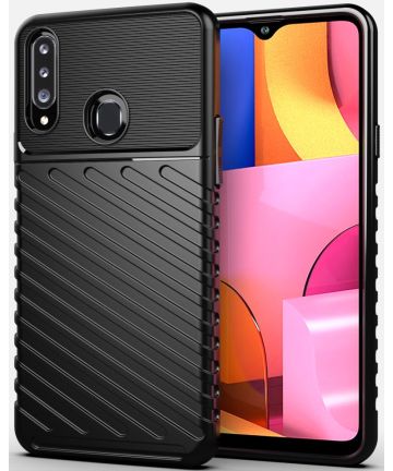Samsung Galaxy A20s Hoesje Twill Thunder Texture Back Cover Zwart Hoesjes