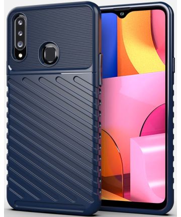 Samsung Galaxy A20s Hoesje Twill Thunder Texture Back Cover Blauw Hoesjes