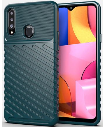 Samsung Galaxy A20s Hoesje Twill Thunder Texture Back Cover Groen Hoesjes