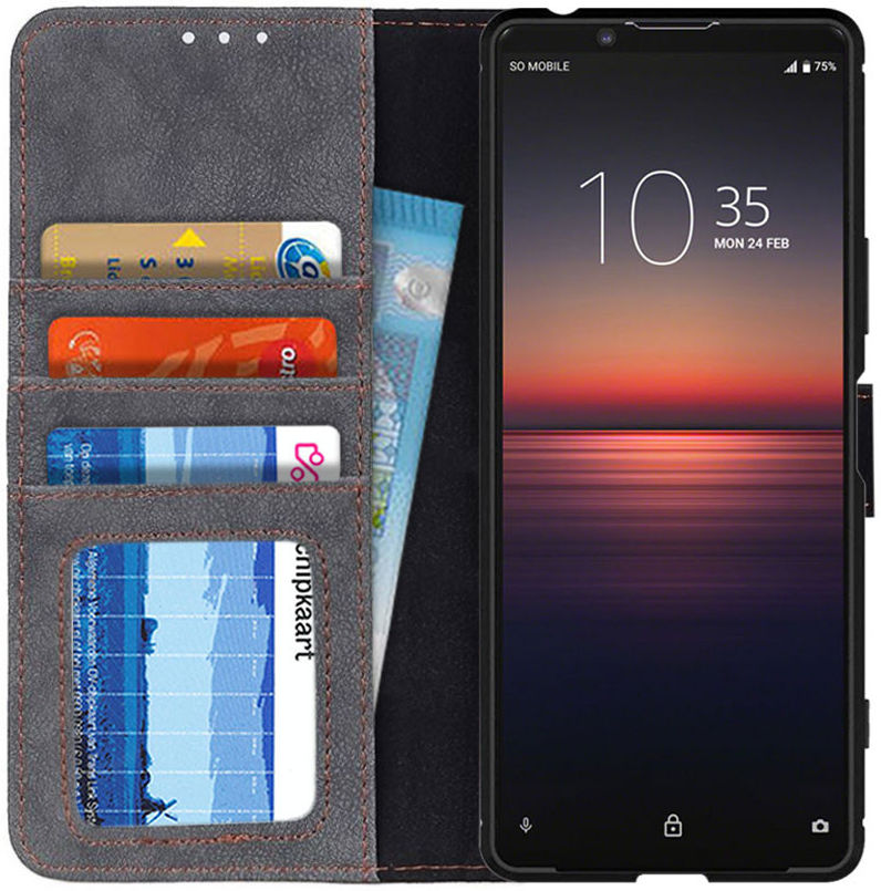 Samsung Galaxy A20s Hoesje Retro Wallet Book Case Zwart afbeelding 1