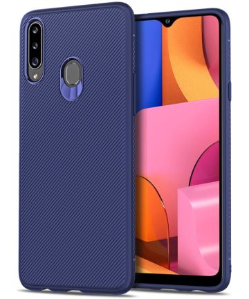 Samsung Galaxy A20s Hoesje Twill Slim Textuur Back Cover Blauw Hoesjes