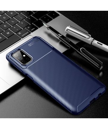 Samsung Galaxy M51 Hoesje TPU Carbon Fiber Blauw Hoesjes