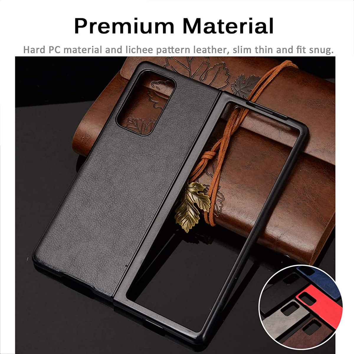 Samsung Galaxy Z Fold 2 Hoesje Back Cover Echt Leer Zwart afbeelding 2