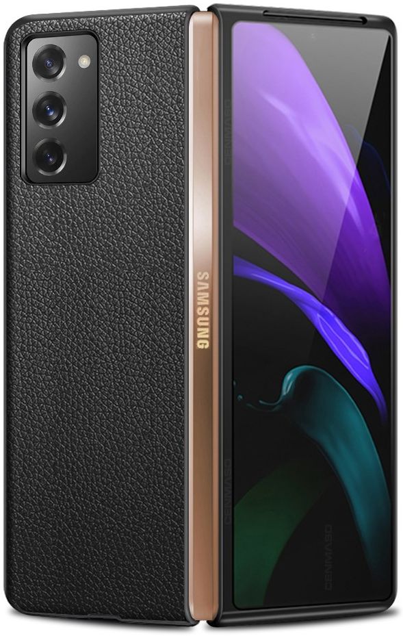 Samsung Galaxy Z Fold 2 Hoesje Litchi Skin Back Cover Zwart afbeelding 1