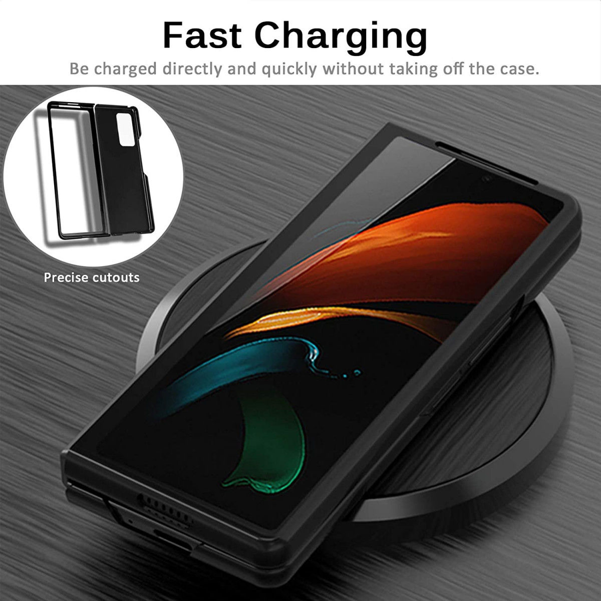 Samsung Galaxy Z Fold 2 Hoesje Litchi Skin Back Cover Zwart afbeelding 4
