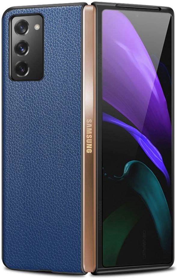 Samsung Galaxy Z Fold 2 Hoesje Litchi Skin Back Cover Blauw afbeelding 1