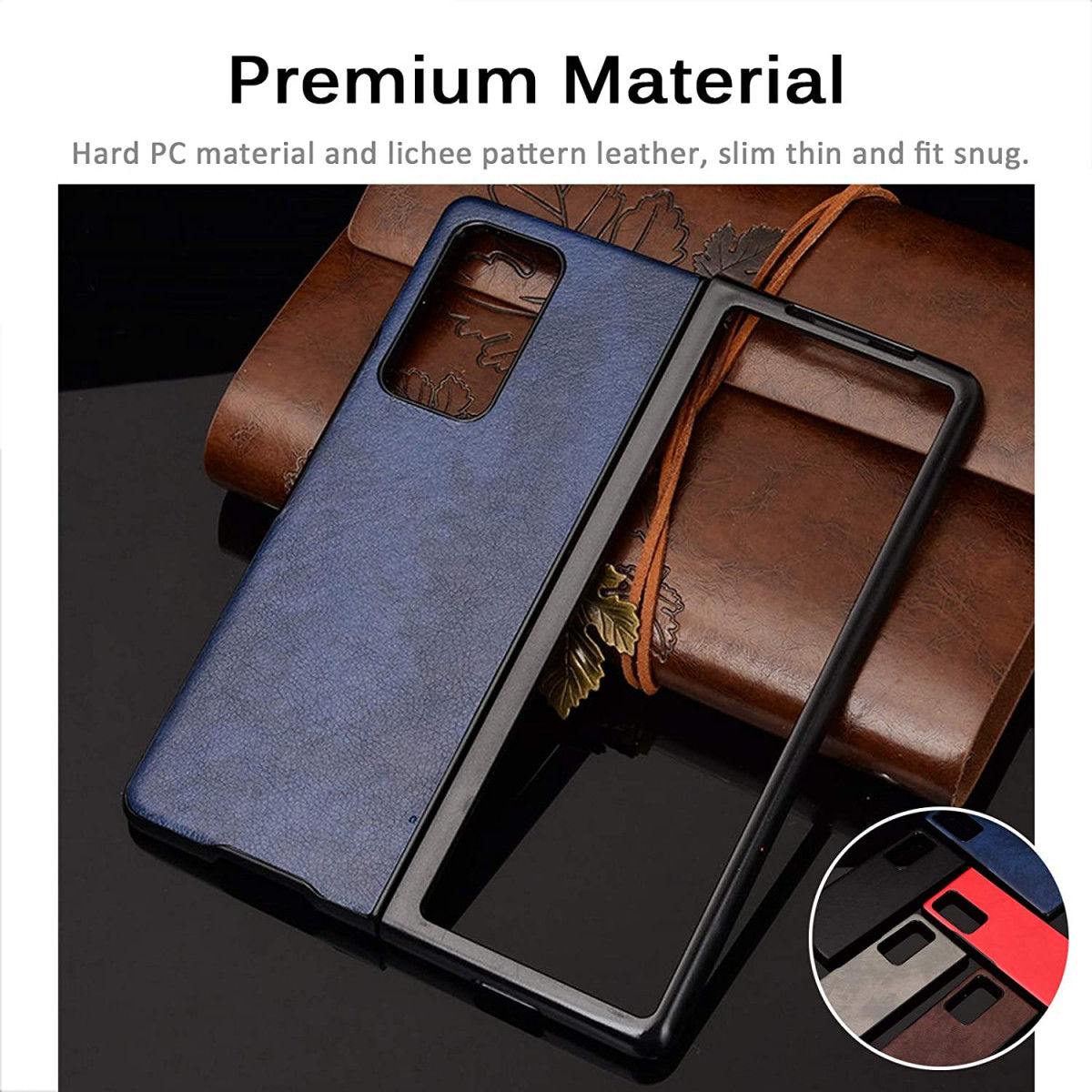 Samsung Galaxy Z Fold 2 Hoesje Litchi Skin Back Cover Blauw afbeelding 3