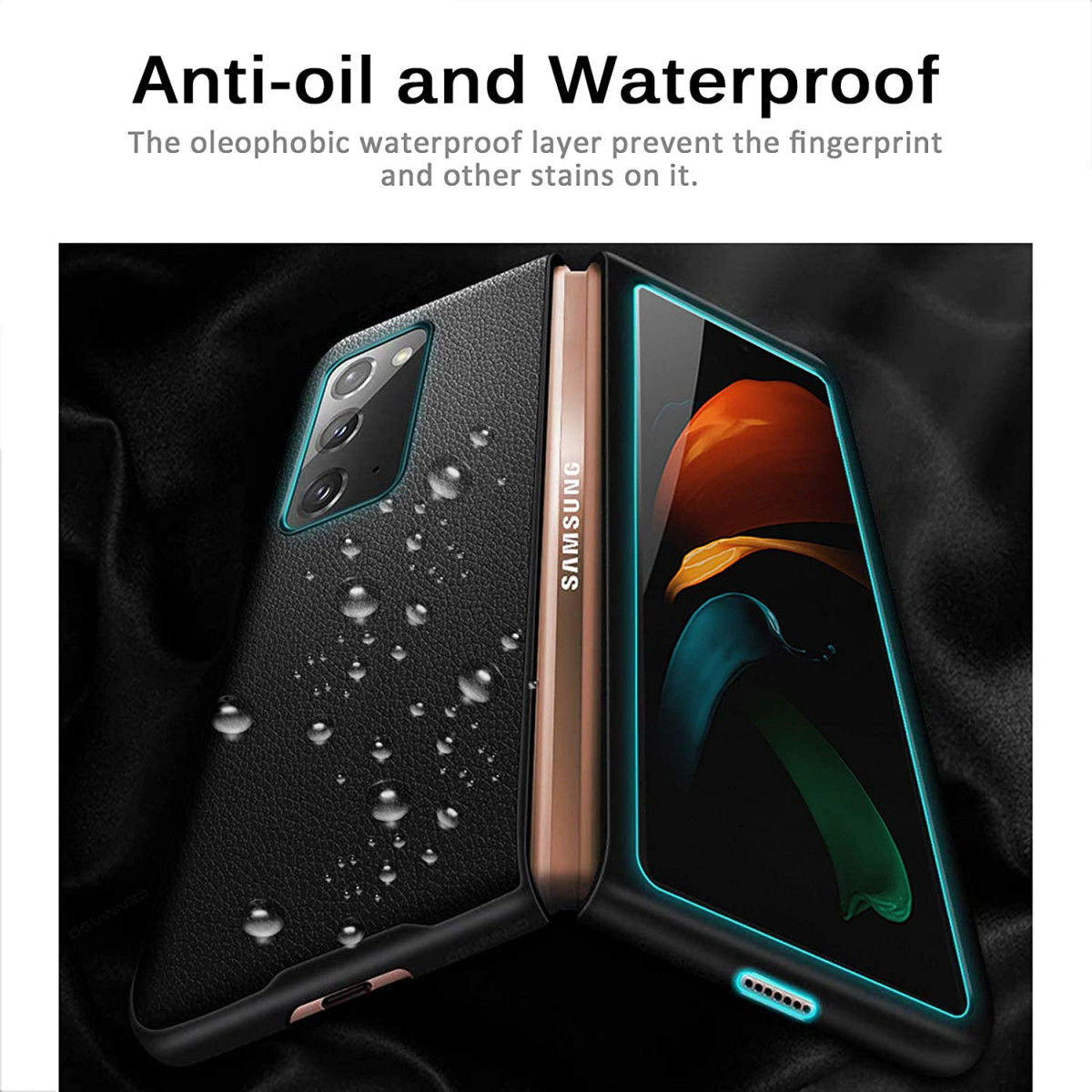 Samsung Galaxy Z Fold 2 Hoesje Litchi Skin Back Cover Blauw afbeelding 5