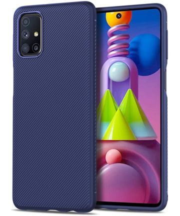 Samsung Galaxy M51 Hoesje Twill Textuur Back Cover Blauw Hoesjes