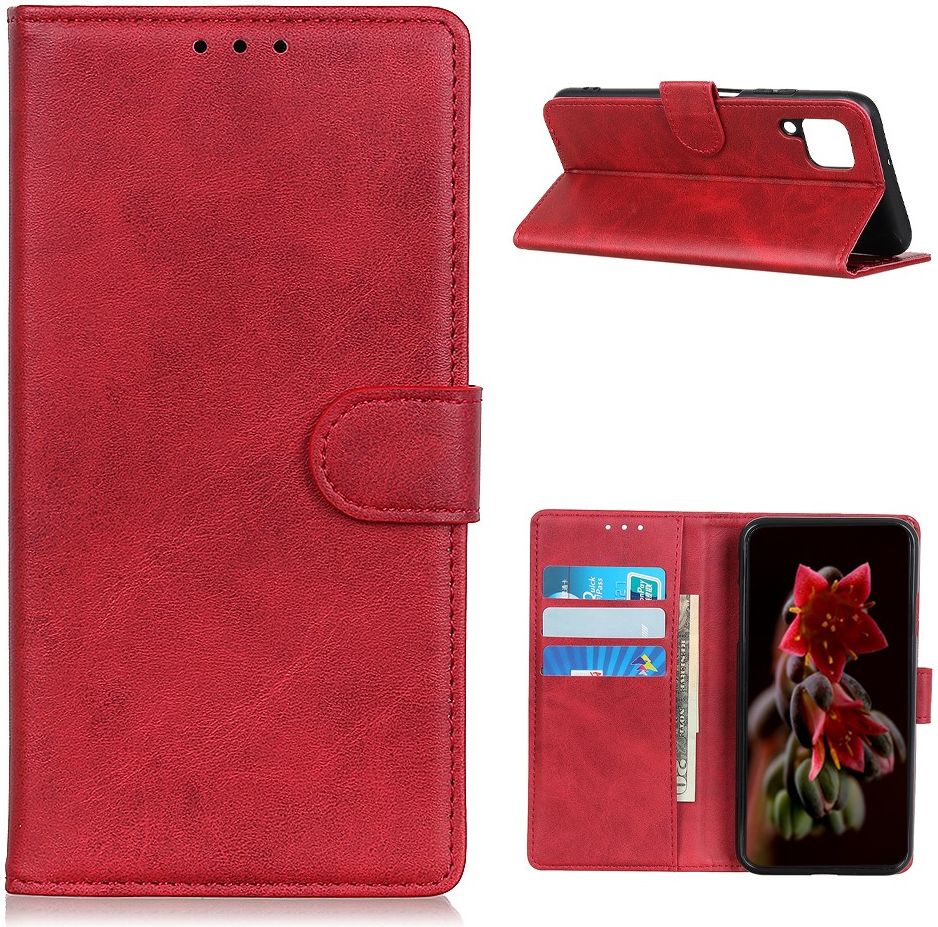 Samsung Galaxy A12 Hoesje Wallet Stand Kunst Leer Rood afbeelding 12