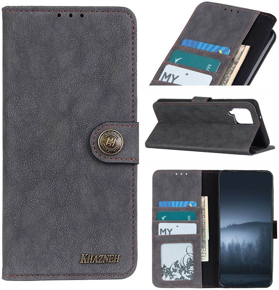 Samsung Galaxy A12 Hoesje Portemonnee met Drukknoop Sluiting Zwart afbeelding 3