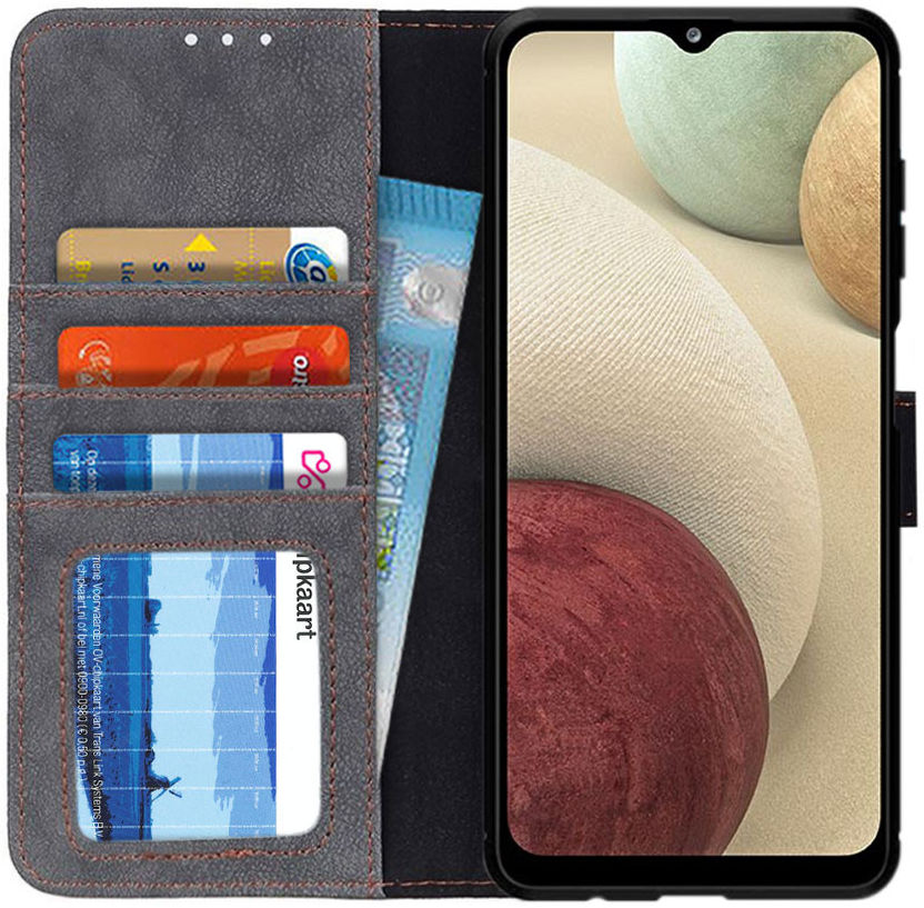 Samsung Galaxy A12 Hoesje Portemonnee met Drukknoop Sluiting Zwart afbeelding 1