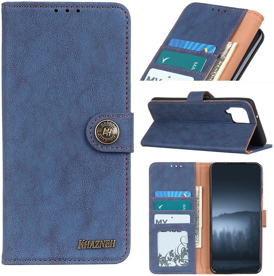 Samsung Galaxy A12 Hoesje Portemonnee met Drukknoop Sluiting Blauw afbeelding 3