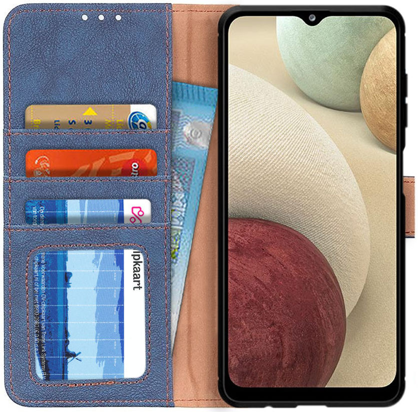Samsung Galaxy A12 Hoesje Portemonnee met Drukknoop Sluiting Blauw afbeelding 1