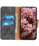 Samsung Galaxy A12 Hoesje Retro Wallet Stand Kunst Leer Grijs