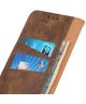 Samsung Galaxy A12 Hoesje Retro Wallet Stand Kunst Leer Donkerbruin