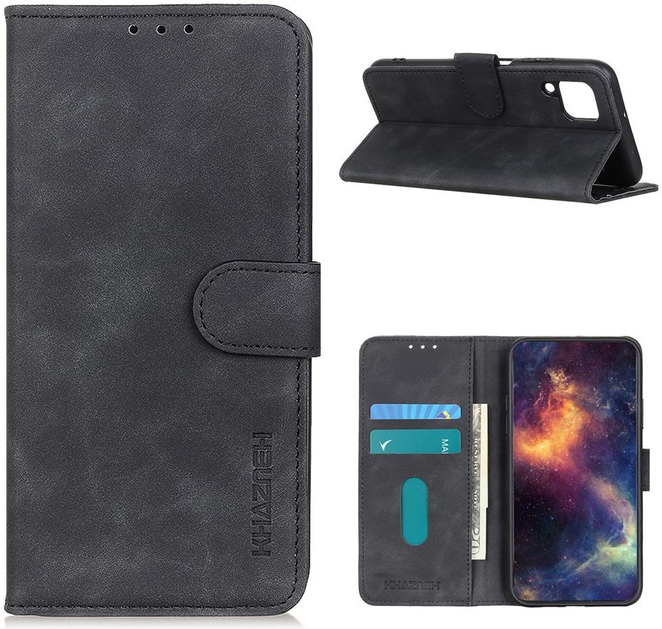 Samsung Galaxy A12 Vintage Book Case Hoesje Wallet Zwart afbeelding 2