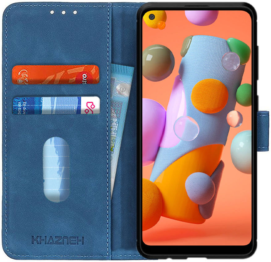 Samsung Galaxy A12 Vintage Book Case Hoesje Wallet Blauw afbeelding 1