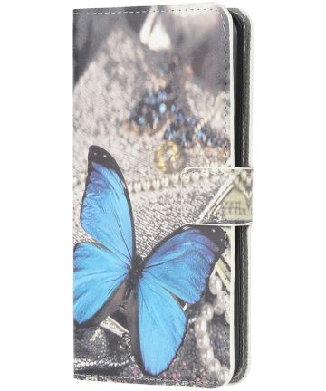 Samsung Galaxy A12 Portemonnee Hoesje Vlinder Blauw Print Hoesjes
