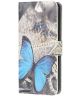 Samsung Galaxy A12 Portemonnee Hoesje Vlinder Blauw Print
