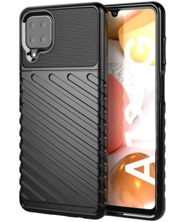 Samsung Galaxy M12 / A12 Twill Thunder Texture Back Cover Zwart Hoesjes