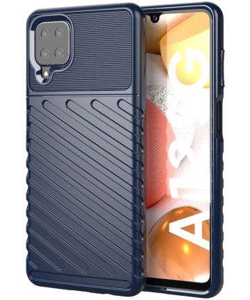 Samsung Galaxy M12 / A12 Twill Thunder Texture Back Cover Blauw Hoesjes