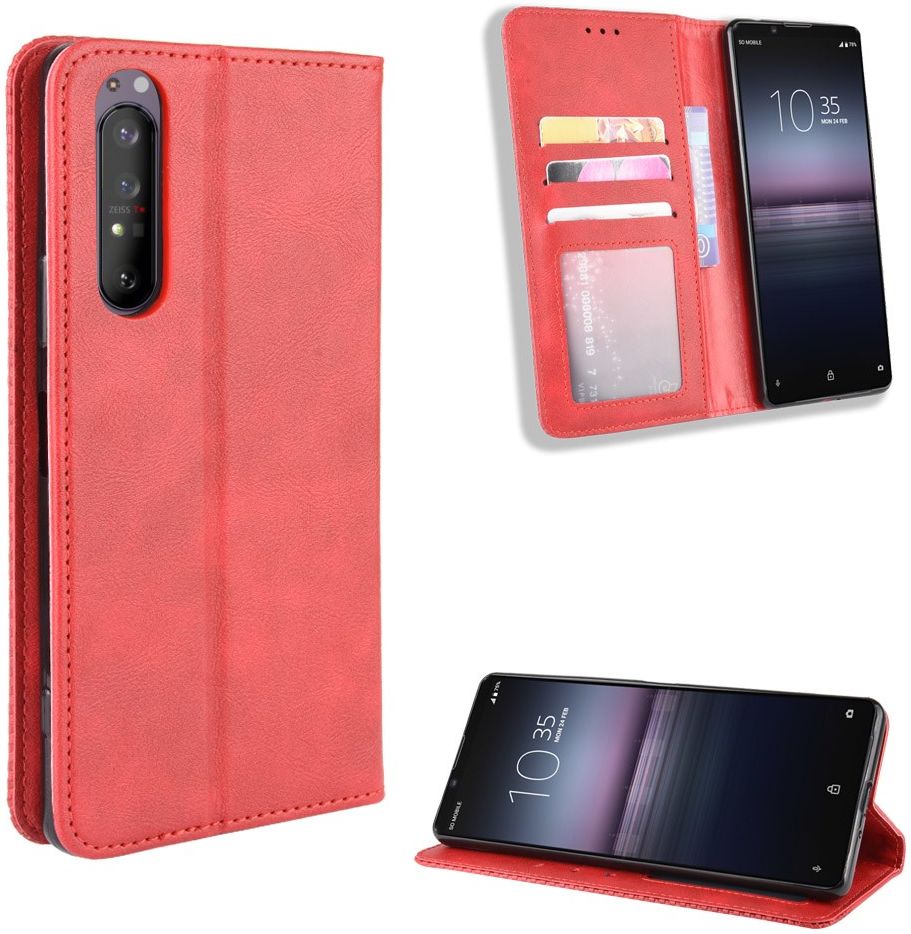 Sony Xperia 5 II Hoesje Retro Portemonnee Book Case Rood afbeelding 4