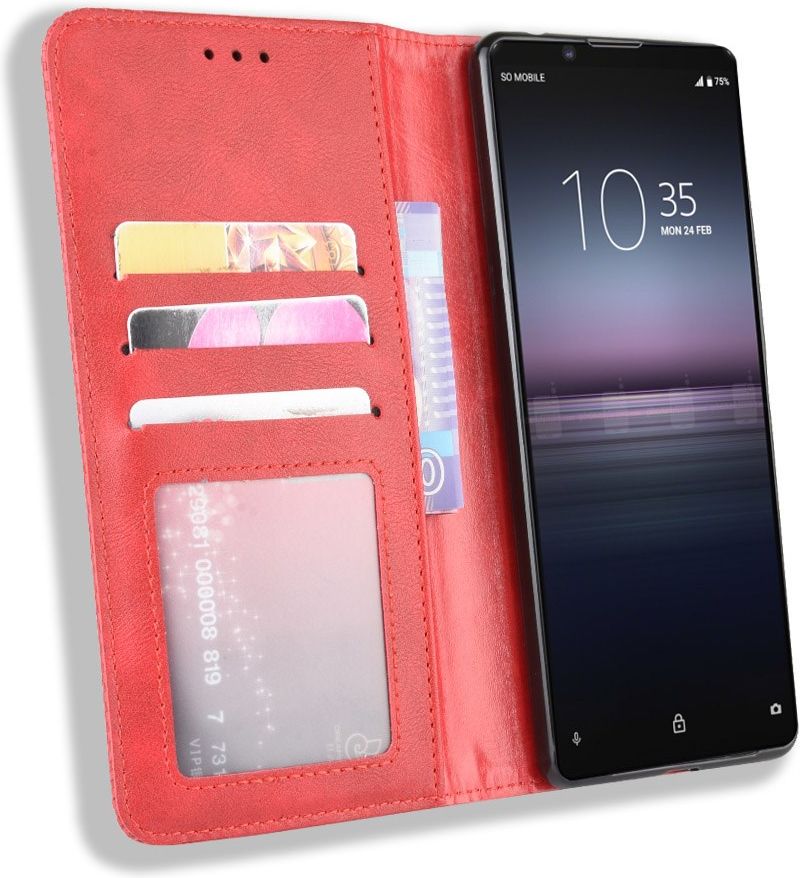 Sony Xperia 5 II Hoesje Retro Portemonnee Book Case Rood afbeelding 2