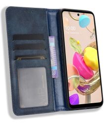 LG K42 Hoesje Retro Portemonnee Book Case Blauw