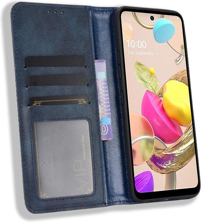 LG K42 Hoesje Retro Portemonnee Book Case Blauw afbeelding 1
