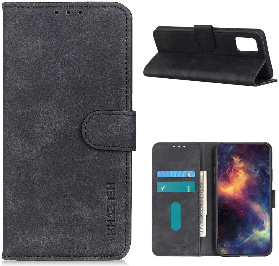 LG K52 Vintage Book Case Hoesje Wallet Zwart afbeelding 2