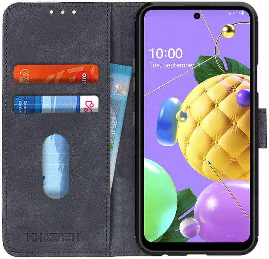 LG K52 Vintage Book Case Hoesje Wallet Zwart afbeelding 1