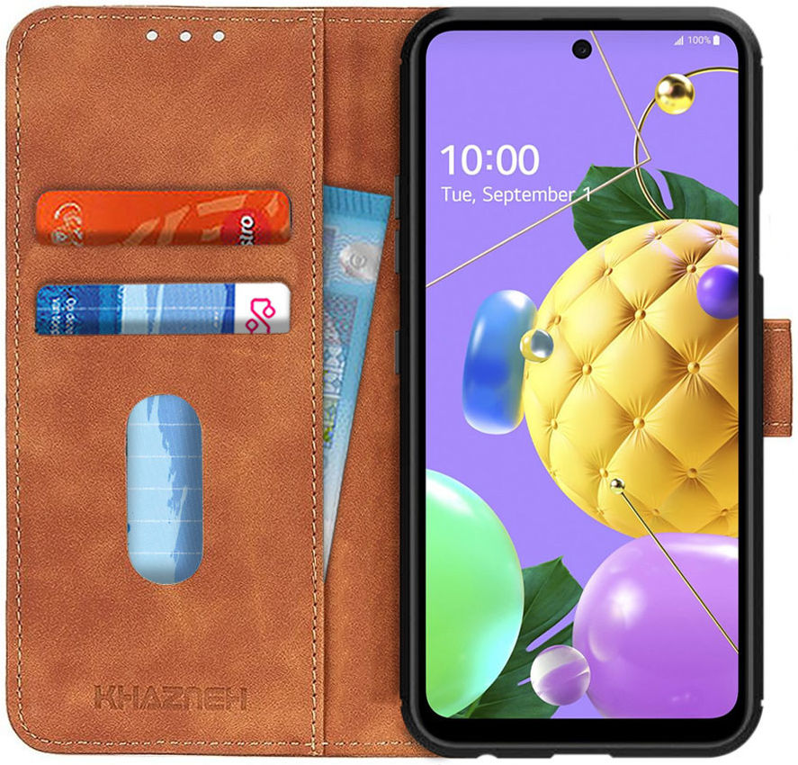 LG K52 Vintage Book Case Hoesje Wallet Bruin afbeelding 1