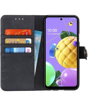 LG K52 Hoesje Retro Wallet Book Case Zwart Hoesjes