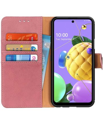 LG K52 Hoesje Retro Wallet Book Case Roze Hoesjes