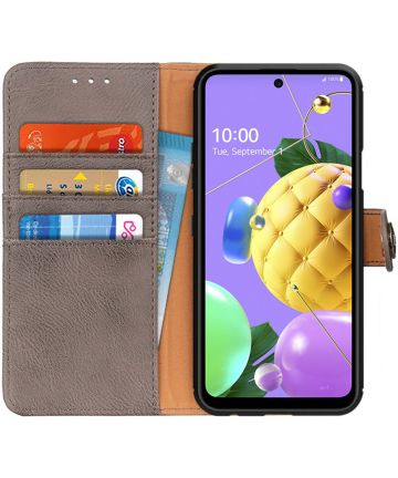 LG K52 Hoesje Retro Wallet Book Case Grijs Hoesjes