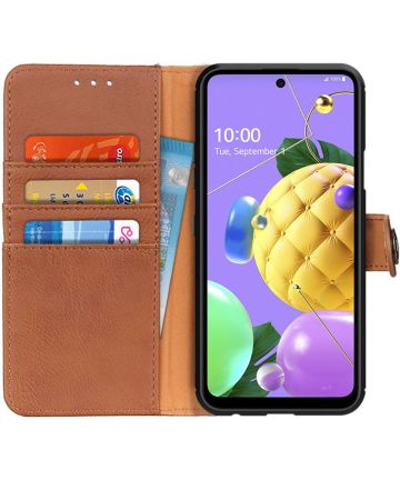 LG K52 Hoesje Retro Wallet Book Case Bruin Hoesjes