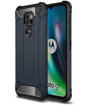 Motorola Moto G9 Play Hoesje Shock Proof Hybride Back Cover Blauw Hoesjes