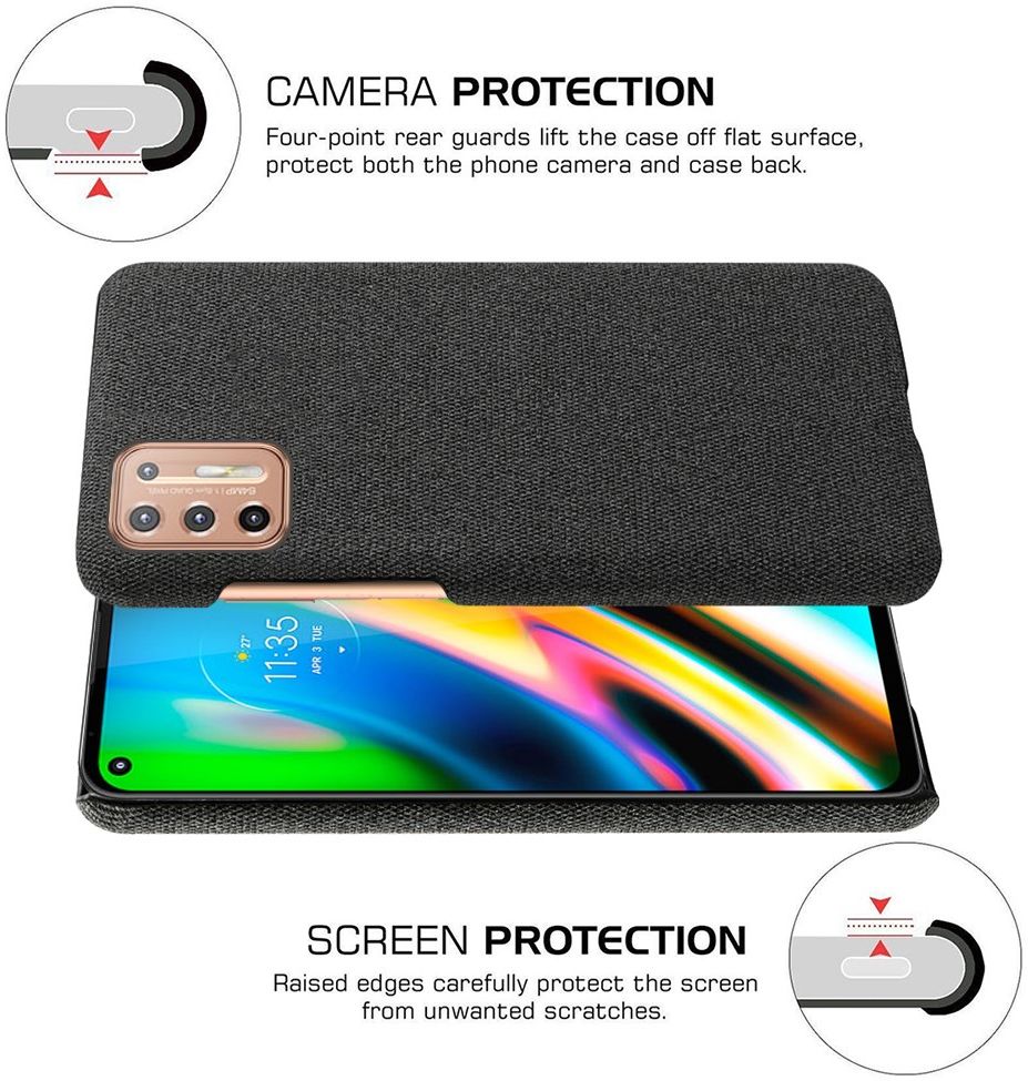 Motorola Moto G9 Plus Stof Hard Back Cover Zwart afbeelding 5