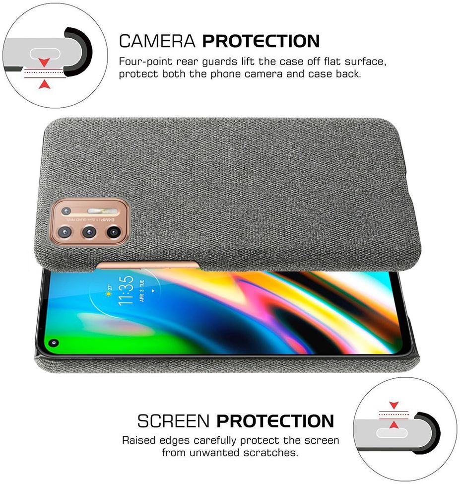 Motorola Moto G9 Plus Stof Hard Back Cover Donker Grijs afbeelding 5