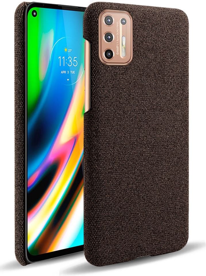 Motorola Moto G9 Plus Stof Hard Back Cover Coffee afbeelding 1