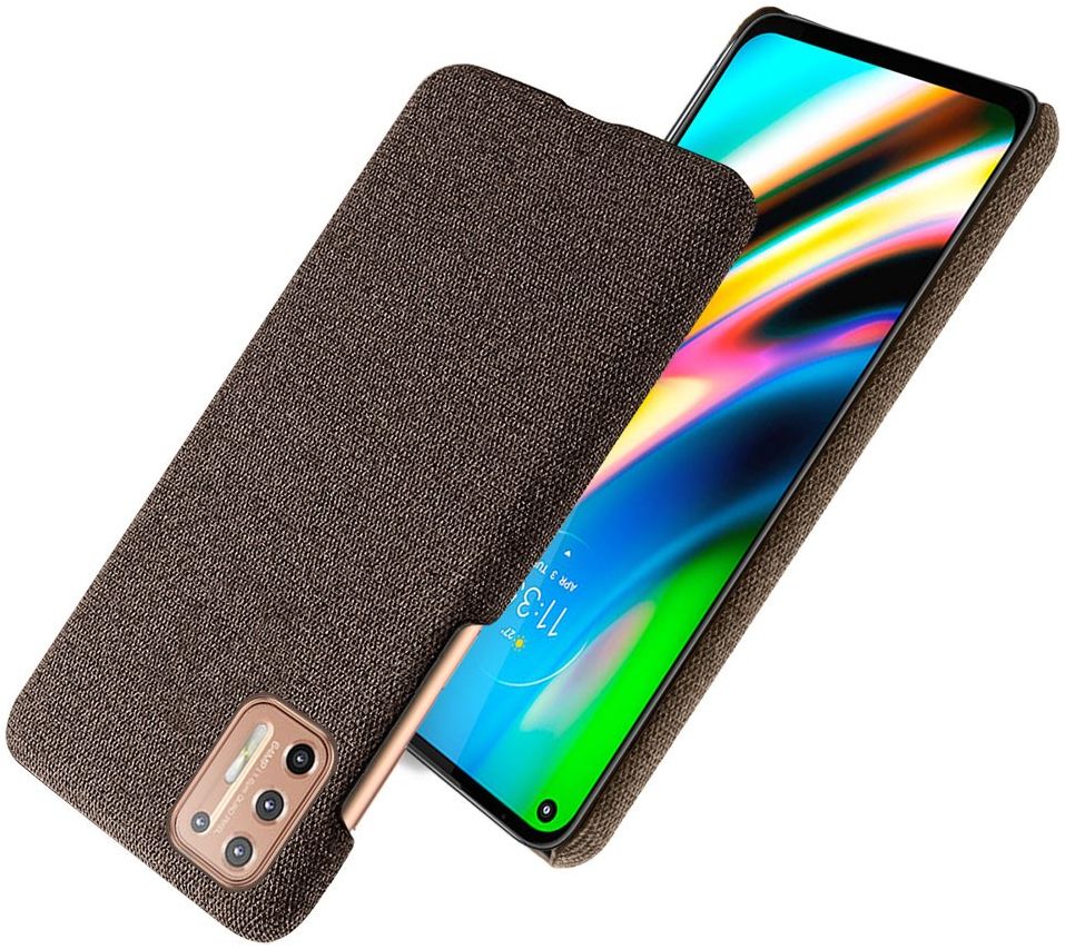 Motorola Moto G9 Plus Stof Hard Back Cover Coffee afbeelding 2