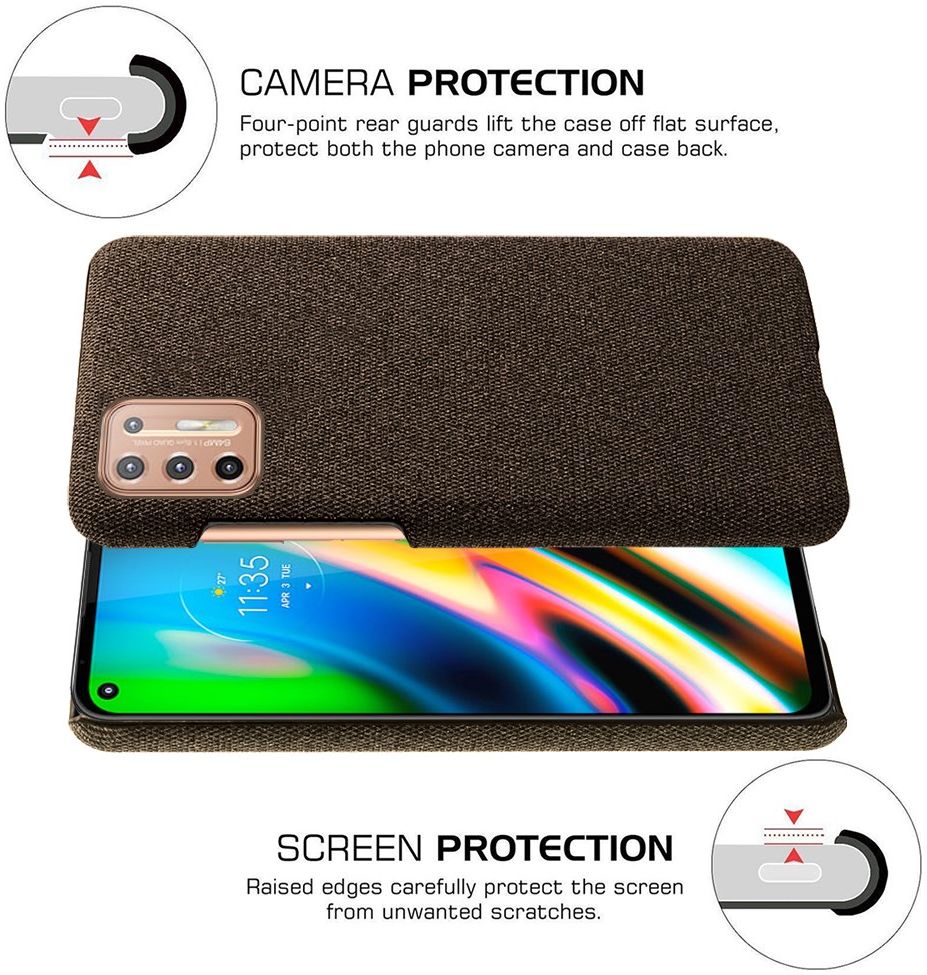 Motorola Moto G9 Plus Stof Hard Back Cover Coffee afbeelding 5
